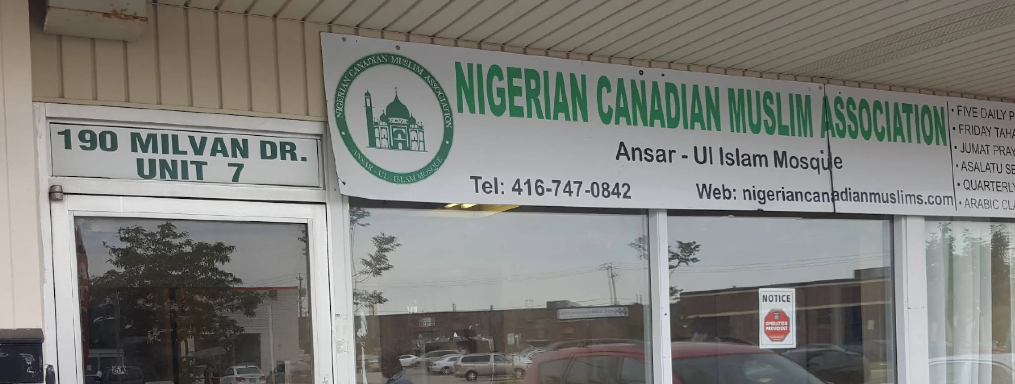 Exterior view of Nigerian Canadian Muslim Association North York building